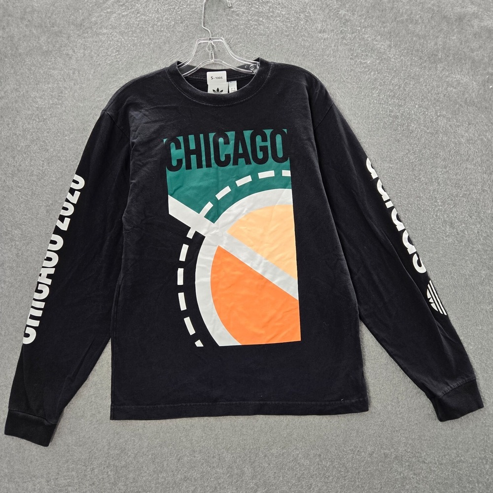 Adidas Men Shirt Small Black Chicago Trefoil Basketball Logo Long‎ Sleeve Tee